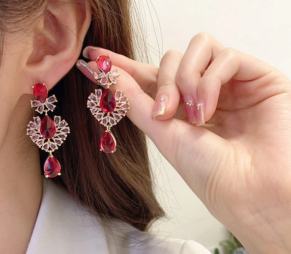 Jewelblings Delicate Trio Tiered Pear Shaped CZ Accent Hot Pink Chandelier Earrings for Theme Party