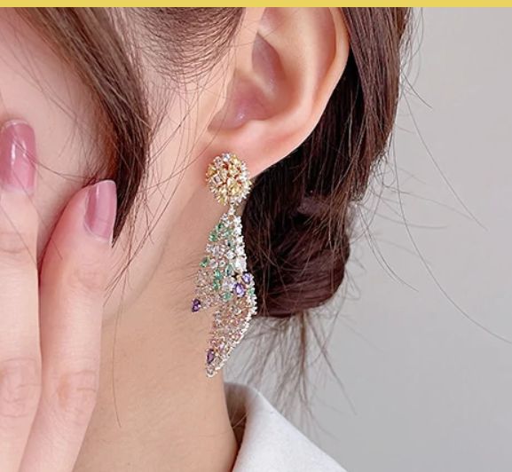 Jewelblings Designer Multi Colored CZ Conch Shaped Statement Irregular Earrings Geometrical Jewelry