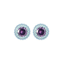 Load image into Gallery viewer, Gorgeous Turquoise Accent Purple Round Flower Stud Earrings for Daily Wear
