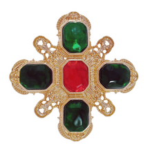 Load image into Gallery viewer, Vintage Green and Red Maltese Cross Brooch Pin Baroque Jewelry
