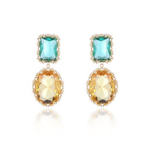 Load image into Gallery viewer, Stunning Statement Green Rectangle $ Orange Oval Drop Earrings Contrast Color Jewelry
