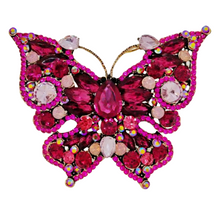 Load image into Gallery viewer, Stunning Super Large Hot Pink Rhinestone Butterfly Brooch Pin Vintage Insect Jewelry
