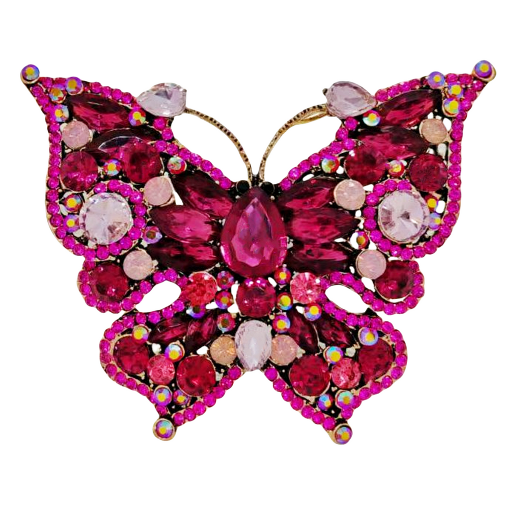 Stunning Super Large Hot Pink Rhinestone Butterfly Brooch Pin Vintage Insect Jewelry