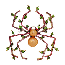 Load image into Gallery viewer, Designer Vintage Super Big Imitated Brown Pearl Spider Brooch with Leaf Detail
