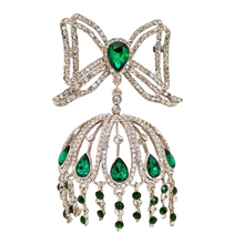 Load image into Gallery viewer, Indian Stylish Oversize Green Bow &amp; Jhumka Brooch Pin Asin Traditional Jewelry
