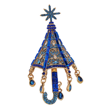 Load image into Gallery viewer, Stunning Blue Crystal Rhinestone Umbrella Brooch Pin with Tassel
