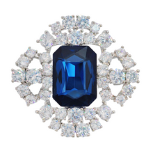 Load image into Gallery viewer, Vintage Style Floral Dark Blue Emerald Cut Stone Art Deco Brooch Pin
