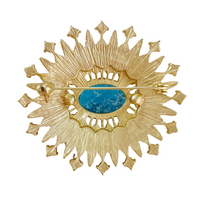 Load image into Gallery viewer, Gorgeous Gold Metal Burst Blue Oval Brooch Art Deco Jewelry
