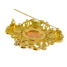 Load image into Gallery viewer, Delicate Gold Scroll and Pink Oval Brooch Art t Nouveau Jewelry
