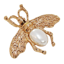 Load image into Gallery viewer, Antique Brass Gold and Pearl Bee Pin Brooch Elegant Insect Jewelry
