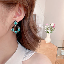 Load image into Gallery viewer, Bohemian Black-tone Turquoise Blue Drop Earrings with Silver Beads Accent
