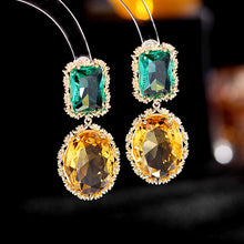 Load image into Gallery viewer, Stunning Statement Green Rectangle $ Orange Oval Drop Earrings Contrast Color Jewelry
