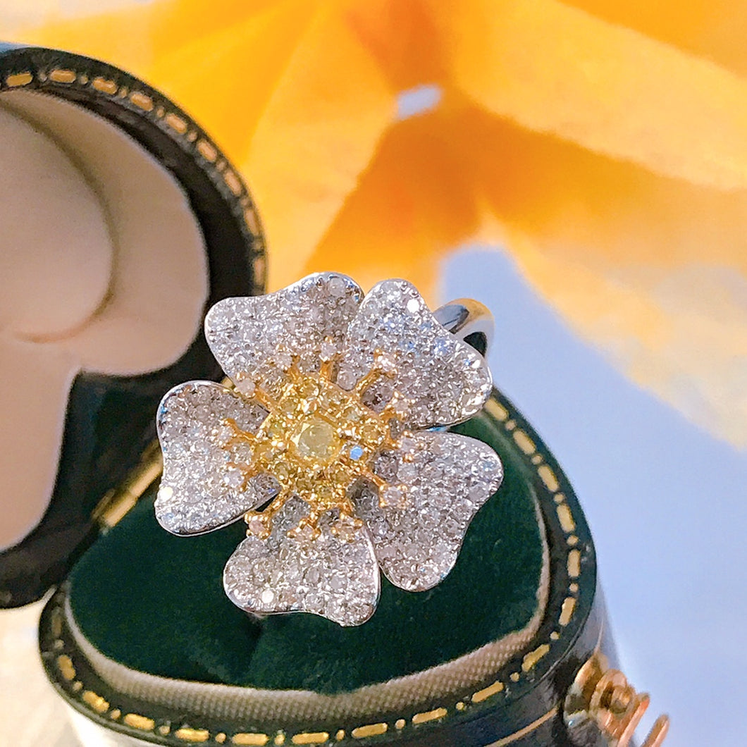 Fantastic Full Micro Pave CZ Yellow Flower Finger Rings for Women