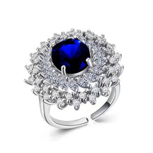 Load image into Gallery viewer, Luxury Double Halo Blue Oval Women Cocktail Rings Silver Tone
