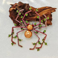 Load image into Gallery viewer, Designer Vintage Super Big Imitated Brown Pearl Spider Brooch with Leaf Detail
