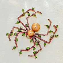 Load image into Gallery viewer, Designer Vintage Super Big Imitated Brown Pearl Spider Brooch with Leaf Detail
