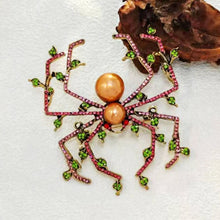 Load image into Gallery viewer, Designer Vintage Super Big Imitated Brown Pearl Spider Brooch with Leaf Detail
