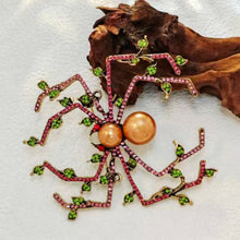 Load image into Gallery viewer, Designer Vintage Super Big Imitated Brown Pearl Spider Brooch with Leaf Detail
