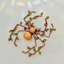 Load image into Gallery viewer, Designer Vintage Super Big Imitated Brown Pearl Spider Brooch with Leaf Detail
