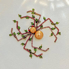 Load image into Gallery viewer, Designer Vintage Super Big Imitated Brown Pearl Spider Brooch with Leaf Detail
