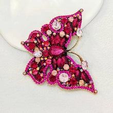 Load image into Gallery viewer, Stunning Super Large Hot Pink Rhinestone Butterfly Brooch Pin Vintage Insect Jewelry
