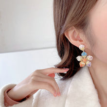 Load image into Gallery viewer, Fantastic Rainbow Colored 5-Petal Flower Drop Earrings Statement Jewelry
