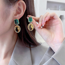 Load image into Gallery viewer, Stunning Statement Green Rectangle $ Orange Oval Drop Earrings Contrast Color Jewelry
