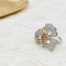 Load image into Gallery viewer, Fantastic Opens Cubic Zircon White Orchid Flower Rings with Yellow Pistil Detail
