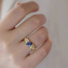 Load image into Gallery viewer, Italian Vintage Gold-tone Pear-shaped Royal Blue Open Rings with Croissant Accent
