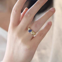 Load image into Gallery viewer, Italian Vintage Gold-tone Pear-shaped Royal Blue Open Rings with Croissant Accent
