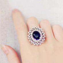 Load image into Gallery viewer, Luxury Double Halo Blue Oval Women Cocktail Rings Silver Tone
