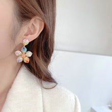 Load image into Gallery viewer, Fantastic Rainbow Colored 5-Petal Flower Drop Earrings Statement Jewelry
