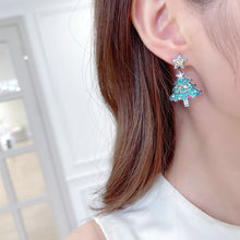 Load image into Gallery viewer, Gorgeous Colored Cubic Zircon Christmas Tree Earrings Winter Holiday Jewelry
