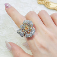 Load image into Gallery viewer, Fantastic Opens Cubic Zircon White Orchid Flower Rings with Yellow Pistil Detail
