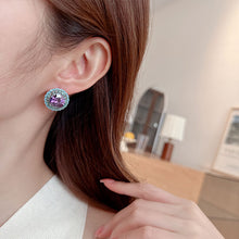 Load image into Gallery viewer, Gorgeous Turquoise Accent Purple Round Flower Stud Earrings for Daily Wear
