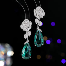 Load image into Gallery viewer, Stunning Vintage Tiered Rose Vine Green Cascading Teardrop Earrings Evening Formal Party Jewelry
