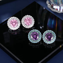 Load image into Gallery viewer, Gorgeous Turquoise Accent Purple Round Flower Stud Earrings for Daily Wear
