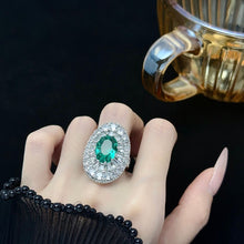 Load image into Gallery viewer, Gorgeous Double Halo Green Oval Cocktail Rings for Party
