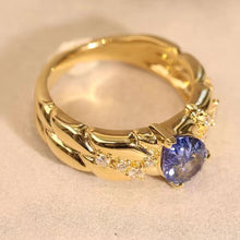 Load image into Gallery viewer, Italian Vintage Gold-tone Pear-shaped Royal Blue Open Rings with Croissant Accent
