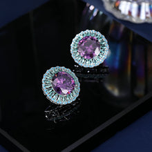 Load image into Gallery viewer, Gorgeous Turquoise Accent Purple Round Flower Stud Earrings for Daily Wear
