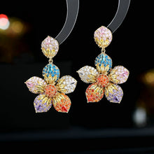 Load image into Gallery viewer, Fantastic Rainbow Colored 5-Petal Flower Drop Earrings Statement Jewelry
