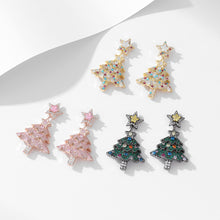 Load image into Gallery viewer, Gorgeous Colored Cubic Zircon Christmas Tree Earrings Winter Holiday Jewelry
