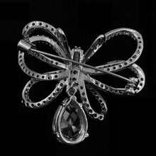 Load image into Gallery viewer, Classic Silver Tone Micro Pave CZ Triple Loop Ribbon Bow Brooches with Pear Drop
