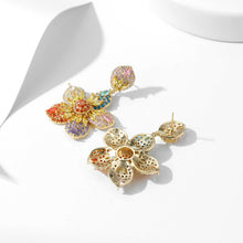 Load image into Gallery viewer, Fantastic Rainbow Colored 5-Petal Flower Drop Earrings Statement Jewelry
