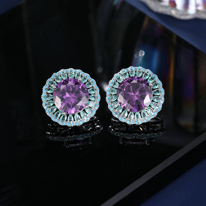 Gorgeous Turquoise Accent Purple Round Flower Stud Earrings for Daily Wear