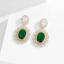 Load image into Gallery viewer, Gorgeous Embellishment Green Oval Drop Earrings Vintage Stylish Jewelry
