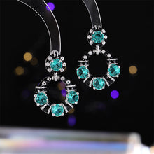 Load image into Gallery viewer, Bohemian Black-tone Turquoise Blue Drop Earrings with Silver Beads Accent
