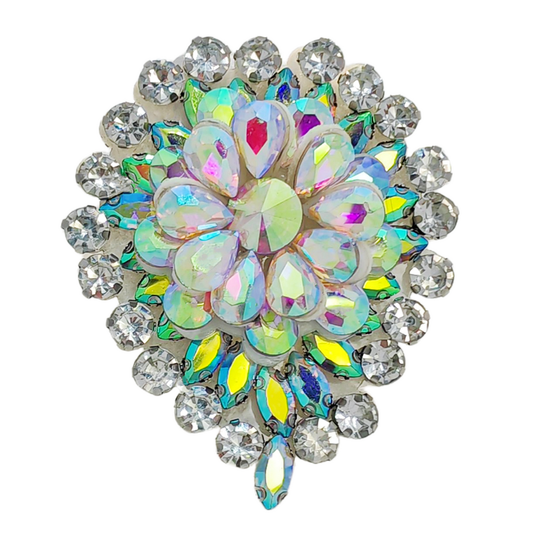 Brilliant Aurora Borealis Round Teardrop Brooch Pin Wedding Accessory