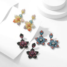 Load image into Gallery viewer, Fantastic Rainbow Colored 5-Petal Flower Drop Earrings Statement Jewelry
