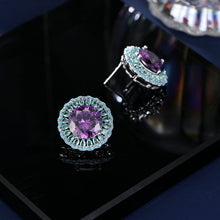 Load image into Gallery viewer, Gorgeous Turquoise Accent Purple Round Flower Stud Earrings for Daily Wear
